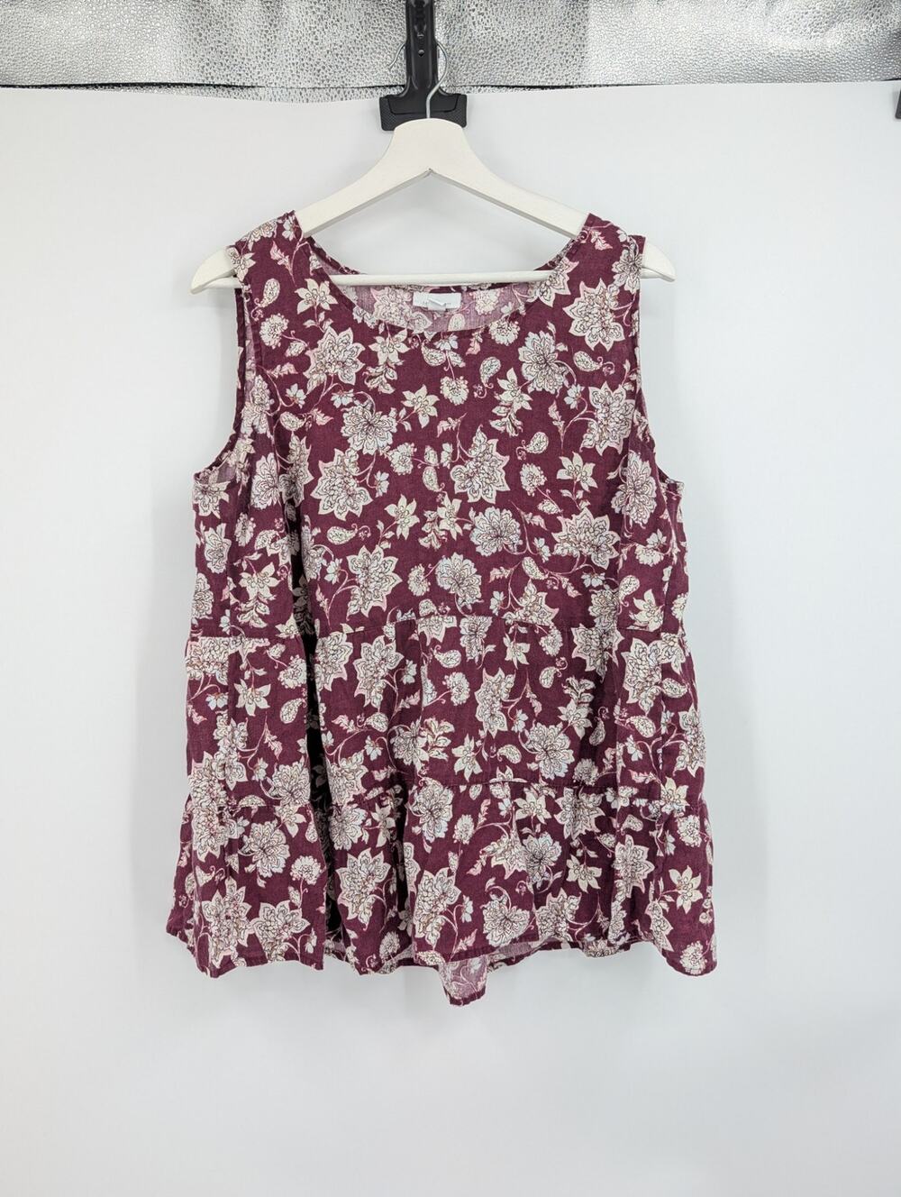 J. Jill Love Linen Tiered Floral Tank Top XL Petite Beachy Vacation Travel Boat